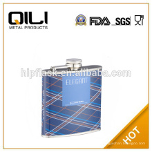 transferencia de calor de 6oz color azul promocionales impresión PU cuero metal frasco de la cadera